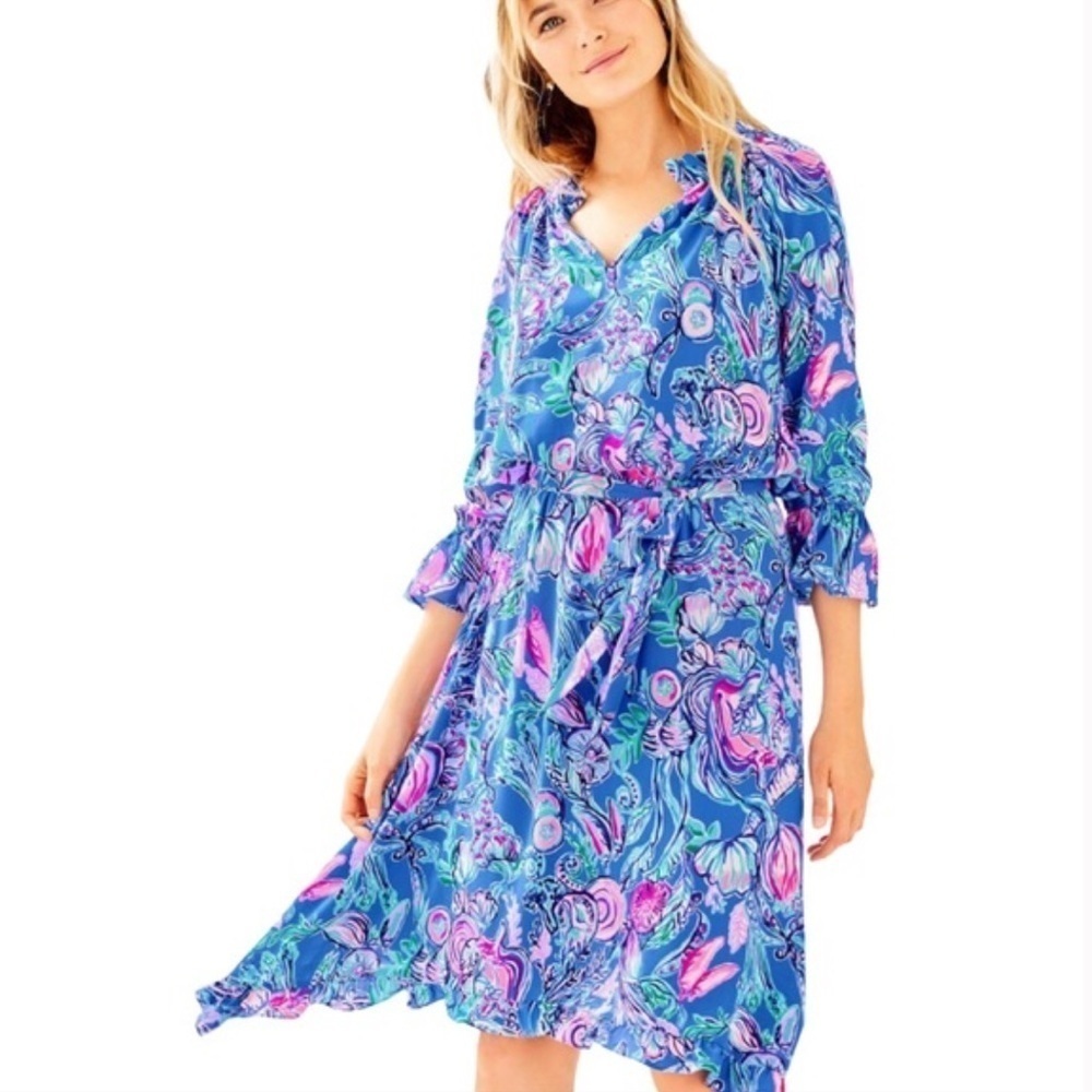 Lilly Pulitzer Blue & Pink Alayanna Midi Dress